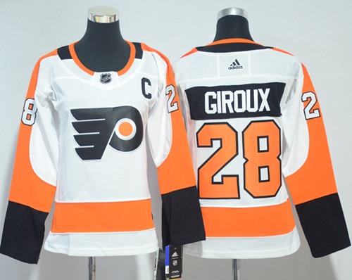 Adidas Philadelphia Flyers #28 Claude Giroux White Road Authentic Women Stitched NHL Jersey